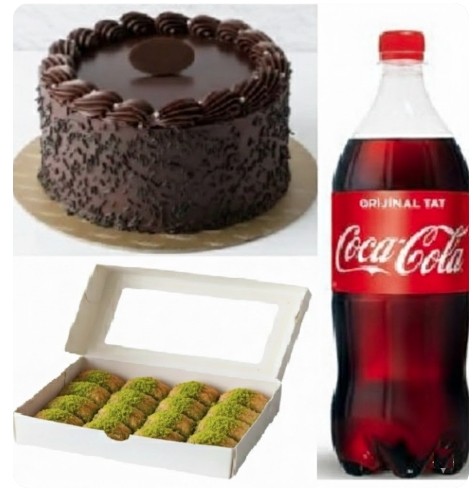 4-6 Kişilik Çikolatalı Yaş Pasta ve 1 kg Fıstıklı Baklava Menüsü Uşak pasta