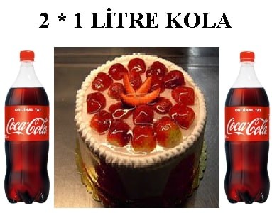 6-9 Kişilik Çilekli Yaş Pasta & 2x1 Lt Cola Uşak pasta