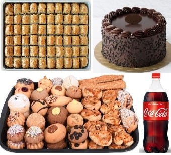 Lezzet Şöleni Paketi: Yaş Pasta Cevizli Baklava Kuru Pasta ve Kola Uşak pasta